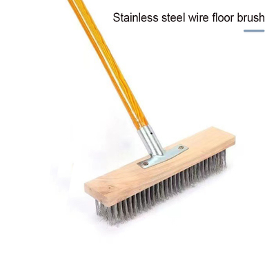 Sikat Pembersih halaman luar Stainless Steel Wire Sweeping Brush Pembersih lantai Sikat dengan pegangan kayu