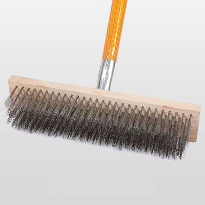 Sikat Pembersih halaman luar Stainless Steel Wire Sweeping Brush Pembersih lantai Sikat dengan pegangan kayu