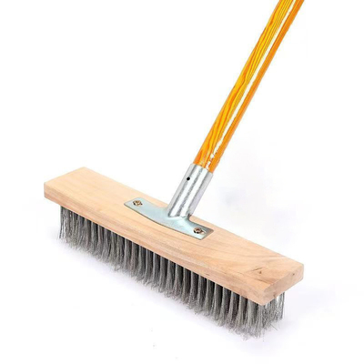 Sikat Pembersih halaman luar Stainless Steel Wire Sweeping Brush Pembersih lantai Sikat dengan pegangan kayu